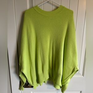 Free People Easy Street Bright Neon Green Cotton Ribbed Oversized Sweater